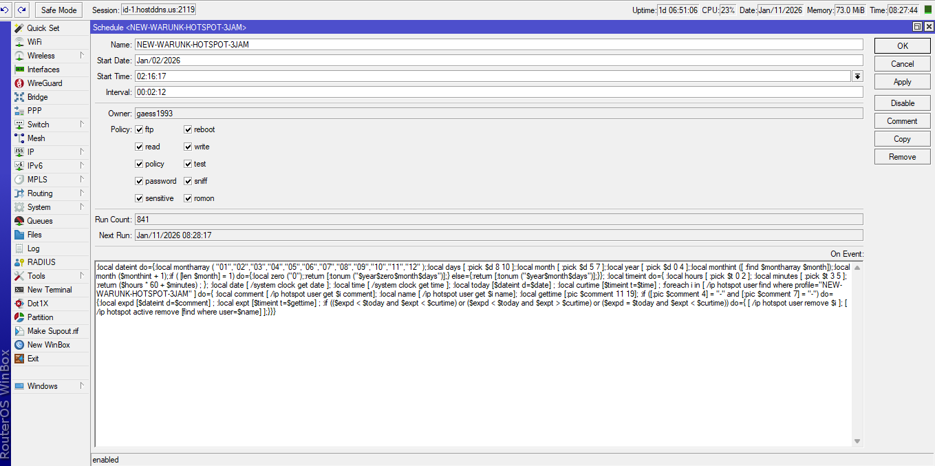 Tampilan scheduler Ros.7 Routerboard Mikrotik